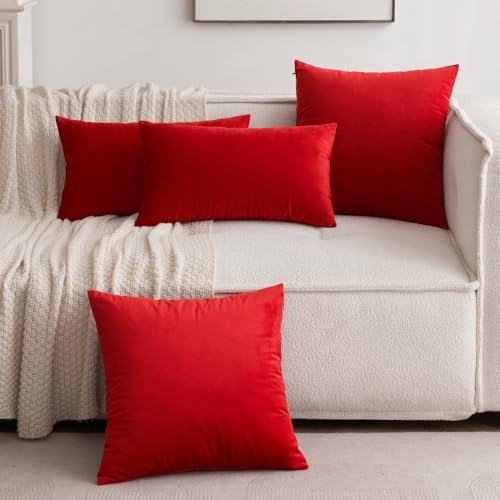 MIULEE Velvet Throw Pillow Covers 16x16 Inch Pack of 2 Bright Red - Image 5