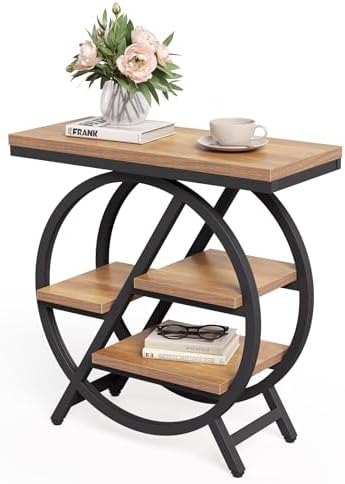 End Table, Narrow Side Table with 4-Tier Large Storage Space, Modern Bedside Table for Living Room, Home Office, Bedroom, Natural by LITTLETREE