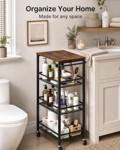 Pipishell Metal 4 Tier Laundry Storage Cart with Wheels, Handle & Wood Top - Image 5