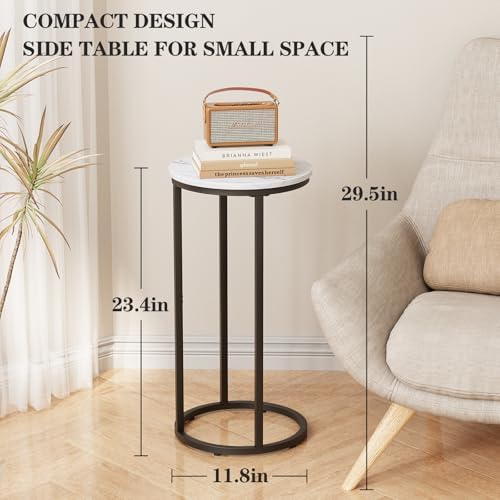 C Shaped end Table,Wood Round Side Table for Couch,Small Sofa Table with Metal Frame for Bedroom,Living Room,Bedside,Black Color(11.81" D x 11.81" W x 23.62" H) - Image 3