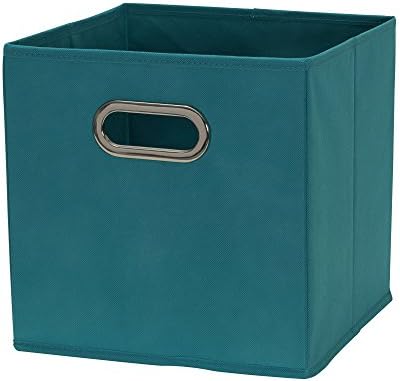 Household Essentials Fabric Storage Bins in Strong Poly‑Woven Fabric, Sturdy Chipboard Sides, Grommet Front Handle, Teal Green, Set of 6 - Image 3