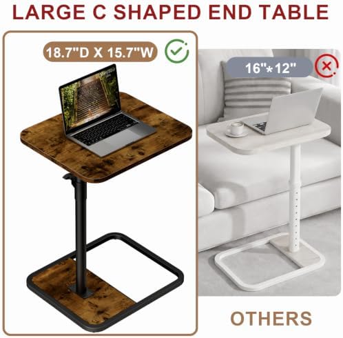 GOYLSER Large C-Shaped Tables Small Swivel End Table, Height Adjustable Side Tables Living Room, Rotating Snack Couch Wooden Tv Trays for Eating On Couch, Rustic Brown - Image 7