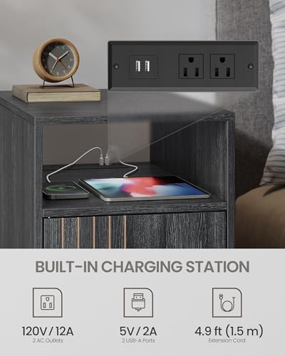 VASAGLE End Table with Charging Station, Narrow Side Table, Nightstand - Image 5