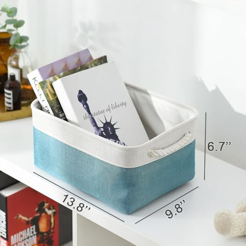 TheWarmHome Fabric Storage Bin with Handles,Storage Basket for Home Storage and Organization, Shelf Basket with Cover for Living Room Bedroom Closet（White & Green Medium 13.8L×9.8W×6.7H - Image 5