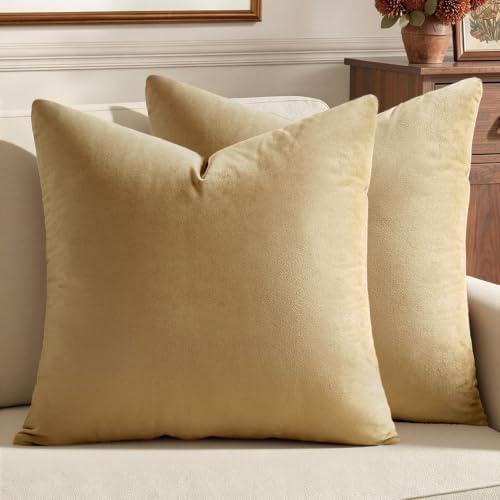 MIULEE Velvet Throw Pillow Covers 18x18 Inch Pack of 2 Khaki by MIULEE
