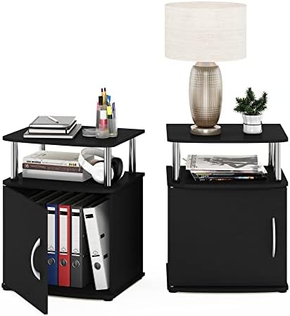 Furinno Jaya 2-Tier Side Table Set of 2, with Door Cabinet, Americano by Furinno-FitsYourSpaceFitsYourBudget