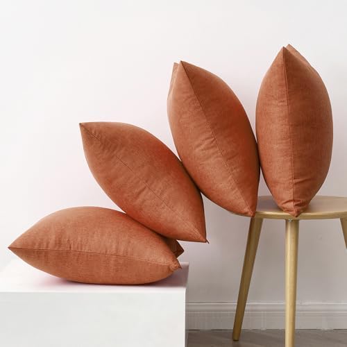 MIULEE Pack of 4 Decorative Outdoor Throw Pillow Covers Linen Waterproof Pillow Covers Summer Farmhouse Cushion Cases for Patio Garden Tent Balcony Couch Sofa 16x16 Inch Rust - Image 6