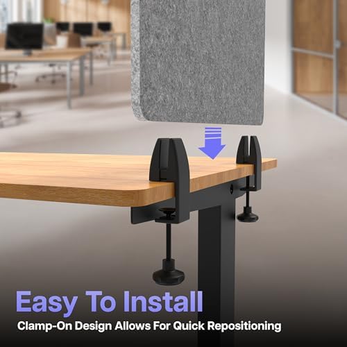 ReFocus Raw Clamp-On Acoustic Desk Divider, Noise-Reducing PET Privacy Panel for Offices, Sound-Dampening Desk Partition for Focused Work, Easy Installation Workspace Divider (24" × 16", Castle Gray) - Image 6