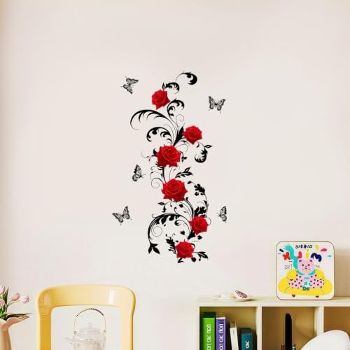 Red Rose Gothic Wall Decals Peel and Stick, Floral Rose Wall Stickers, Removable Vinyl Dark Botanical Wall Decor, Romantic Gothic Wall Art for Bedroom Living Room Office Halloween Home Decorations by ANNAQUEEN