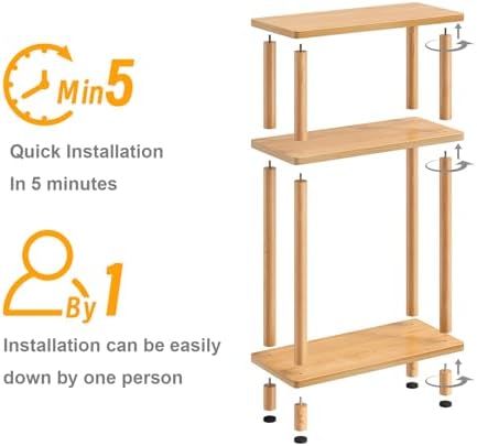 Apicizon Small Narrow Side Table, 3-Tier Skinny End Table, Natural - Image 7