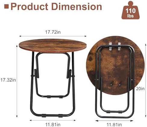 VECELO 17.7" Small Folding Table, Round Patio Outdoor Side Snack Table, Waterproof Foldable Wood End Table with Anti-Rust Metal Legs for Living Room Bedroom Garden Yard Balcony Porch - Image 3