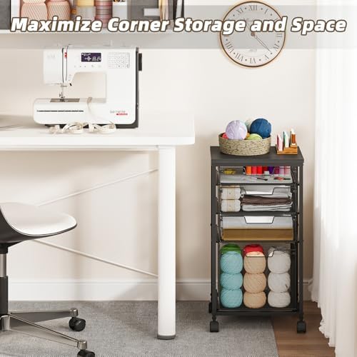 Sbanmao 4 Drawers Rolling Storage Cart, 1 Large Drawer (11.22"D x 12.2"W x 9.84"H) & 3 Small Drawers, Rolling Storage Cart with Lockable Wheels, Craft Storage Cart for Bedroom, Office, Black - Image 7