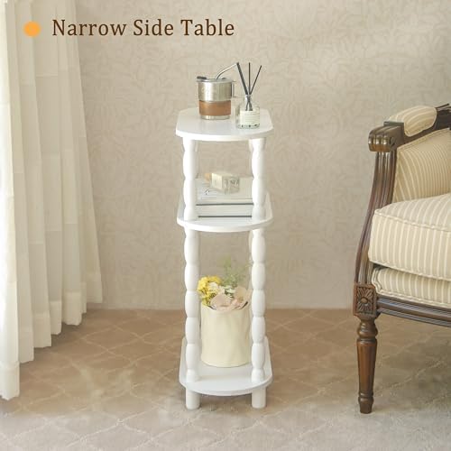 MaxSmeo Narrow Side Table, Small End Table with 3-Tier Open Shelf, White - Image 5