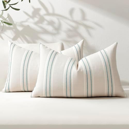 Hckot Stripe Throw Pillow Covers 18x18 Set of 2 Teal Blue Pillow Covers by Hckot