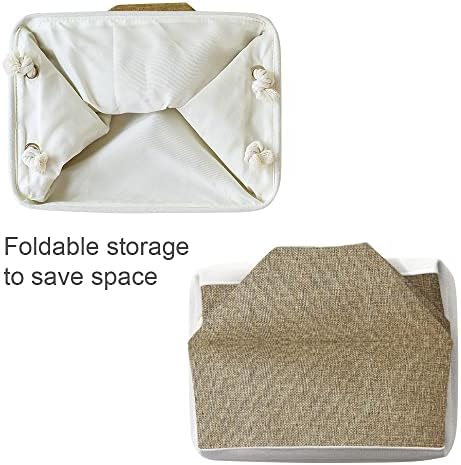 TheWarmHome Storage Basket for Shelves - 1 Pack 14x10x6.7 inch Collapsible Storage Bins Storage Boxes for Organizing for Laundry Closet Gift Cloth Nursery (Whiet & Khaki) - Image 7