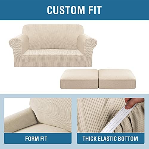 H.VERSAILTEX 3 Piece Stretch Sofa Covers for 2 Cushion Loveseat Couch Covers for Living Room Sofa Slipcovers (Base Cover Plus 2 Seat Cushion Covers) Thicker Jacquard Fabric(Medium Sofa, Natural) - Image 6