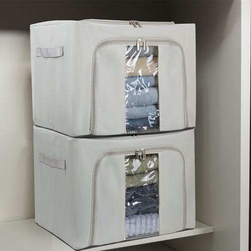 3PCS 36L Clothes Storage Bins with Metal Frame, Stackable Clothing Storage Boxes Containers with Lids, Foldable Oxford Fabric Clothes Organizer Bags Closet Organizers Organizing Bin for Sheet - Image 6