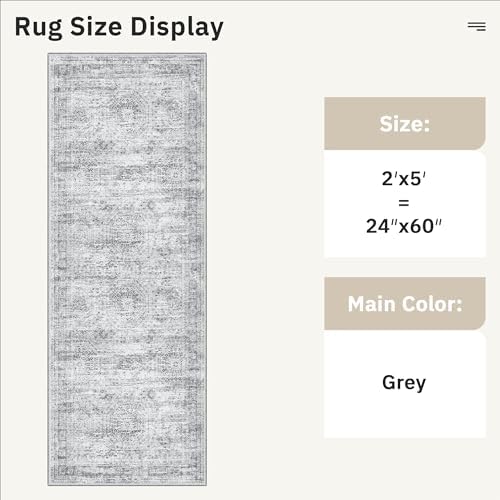 Soalmost Runner Rug 2x5 Washable Non-Slip Kitchen Entry Runners Grey - Image 5