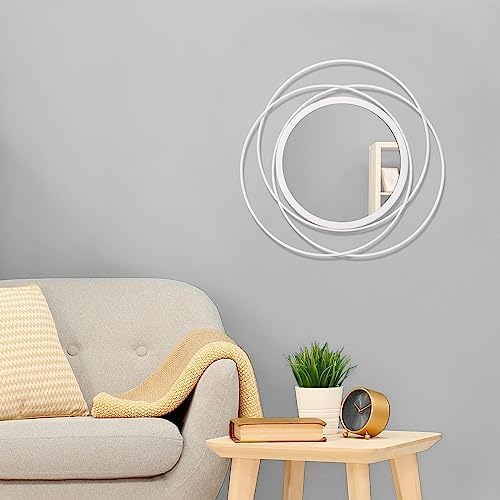 Wall Mirror Modern Metal Frame Arts Circle Mirror for Wall Decorative Home Living Room Balcony Bedroom Bathroom Hallway Farmhouse Entryway White 16" - Image 3