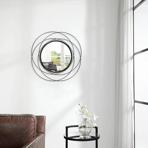 Black Circle Mirror Wall Decorative Metal Mirror Art Small Round Wall-Mounted Mirror Home Wall Decor for Bedroom Living Room Bathroom Entryway 16” x 16” - Image 4