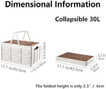 VPTMRP Collapsible Storage Bin with Handles and Wooden Lid, Large Capacity Stackable Utility Crates Holds 33lbs for Outdoor Home Storage Organizing Moving (30L/7.9Gal) - Image 7
