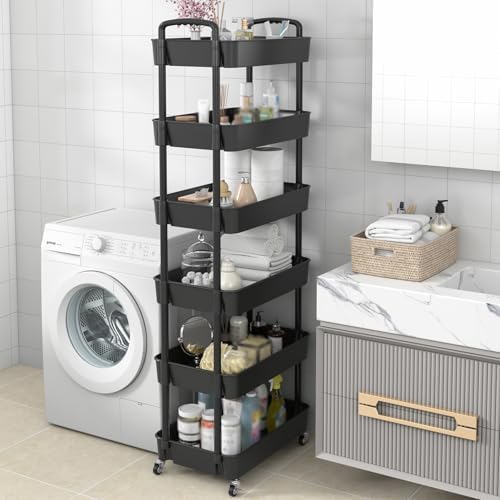 Sywhitta 6-Tier Plastic Rolling Utility Cart with Wheels for Storage,Black - Image 7