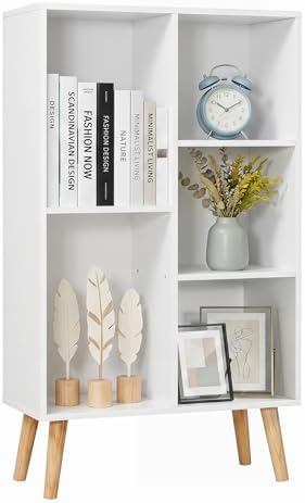 YAHARBO Small White Bookshelf,3 Tier Modern Kids Bookcase with Legs,5 Cube Wooden Bookshelves Storage Shelf,Book Shelves Organizer,Display Bookcases Cabinet for Room Nursery Study by YAHARBO
