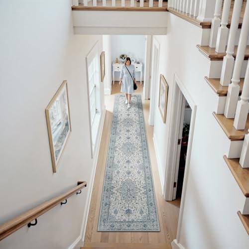 RELEANY Washable Area Rug, Runner 2'x10', Blue/White/Gray - Image 2
