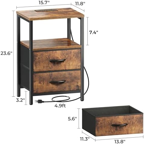 Huuger Nightstands Set of 2, End Tables with Charging Station, Side Table - Image 3
