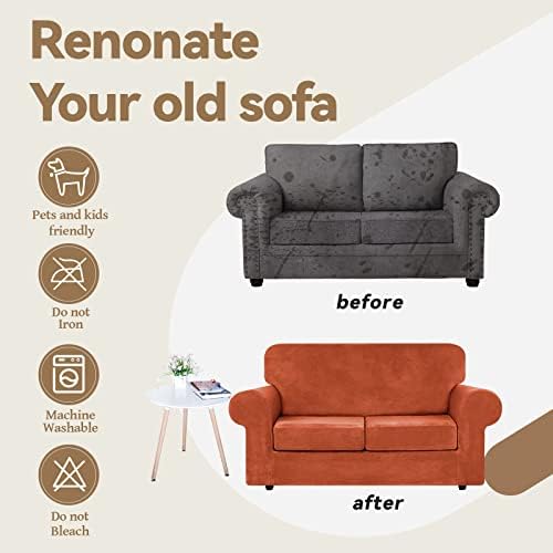 WEERRW Velvet Stretch 3 Pieces Couch Cover for Sofa Washable, Pumpkin - Image 5