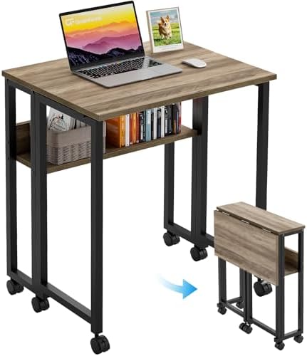 GreenForest Folding Desk with Wheels, 31.5" Rolling Table for Small Spaces by GreenForest