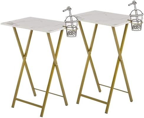 VECELO Folding TV Tray for Eating Set of 2, Portable Dinner/Snack Table with Cup Holder for Couch, Living Room and Small Space, Golden by VECELO