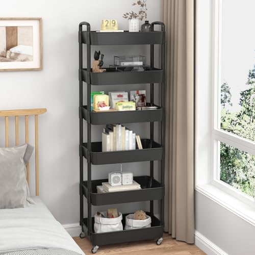 Sywhitta 6-Tier Plastic Rolling Utility Cart with Wheels for Storage,Black - Image 6