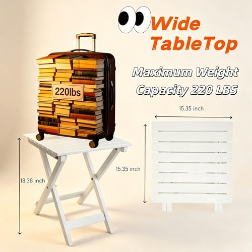 Outdoor Small Table Square Folding Wooden Patio Side Table Furniture Table for Adirondack Chair, Balcony, Porch, No Assembly Required, White - Image 4