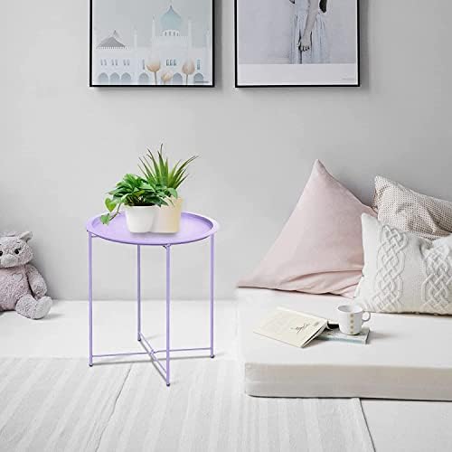 Garden 4 you End Table 2 PCS Metal Side Table Purple Round Folding Tray Cyan Sofa Small Accent Fold-able Table, Round End Table Tray, Next to Sofa Table, Snack Table for Living Room and Bed Room - Image 2