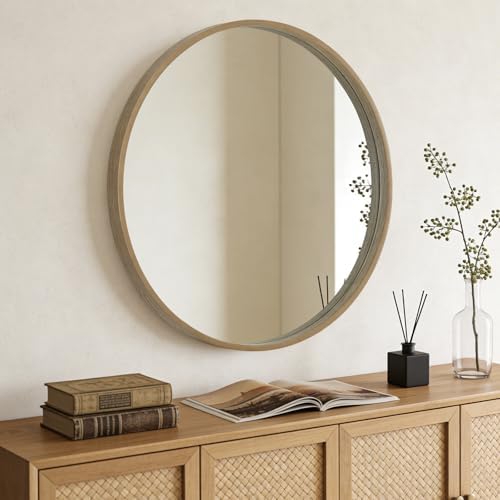 WallBeyond Round Wood Mirror, 36" Round Modern Decoration Large Circle Wall Mirror for Bathroom Living Room Bedroom Entryway, Honey - Image 3