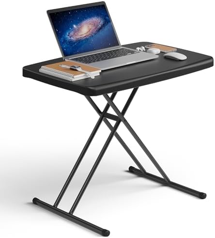 Folding Table 30 Inch - Small Desk Adjustable Height TV Tray for Laptop, Couch, Camping - Heavy Duty Utility Foldable Table for Small Spaces, No Assembly Required, Black Granite by FoldingFurniture