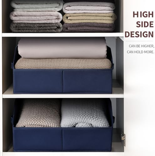 Homsorout Clothes Organizers and Storage - Fabric Storage Bins with Handles, Storage Baskets for Organizing, Trapezoid Storage Cubes for Blankets, Towels, Office, 6 Pack, Navy Blue - Image 4