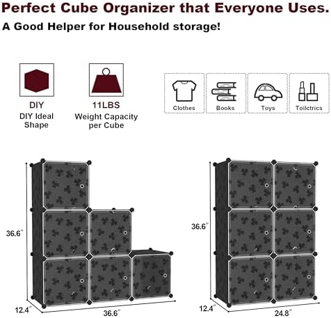 C&AHOME Clover Embossed Storage Organizer with Doors 6-Cube Shelf Black - Image 2