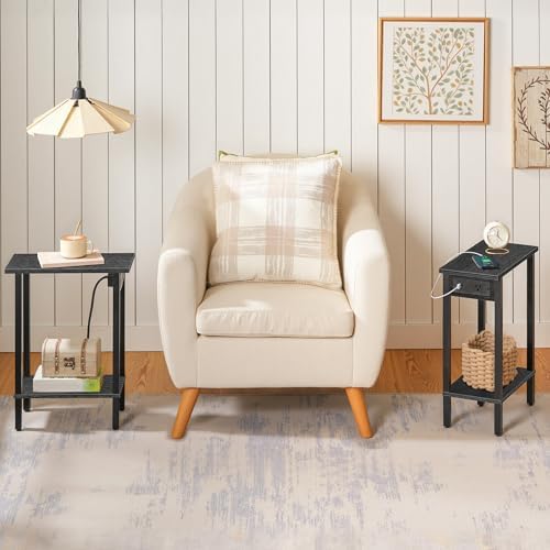 HOOBRO Small End Table with Charging Station, Narrow Side Table with USB Port and Outlets, Skinny Sofa Table, Slim Nightstand, Living Room, Bedroom, Black BK240UBZ01 - Image 6