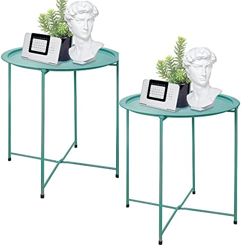 Garden 4 you End Table Set of 2, Outdoor Side Table, Small Patio Table Metal Side Table, Round Folding Side Table, for Outdoor and Living Room,Green by Garden4you