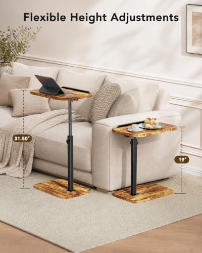 HUANUO TV Tray with Height Adjustment, 360° Swivel, 90° Tilt, Rustic Brown - Image 4