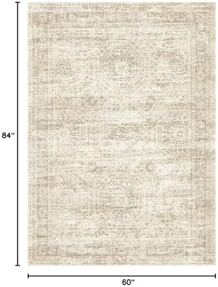 Soalmost 5x7 Area Rugs Beige Low Pile Washable Trendy Faded Style Rug - Image 2