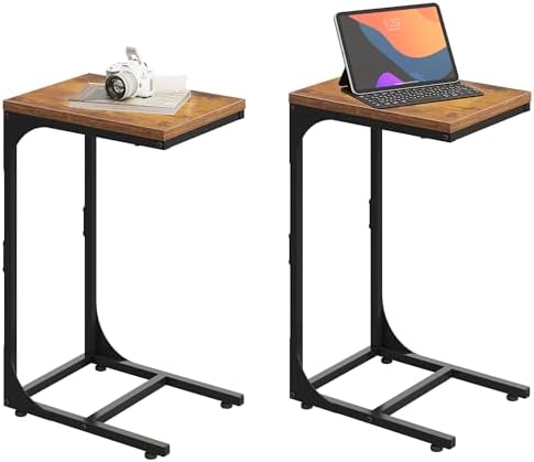 WLIVE C-Shaped End Table Set of 2, Small Couch Side Tables with Metal Frame, Sofa Table TV Tray for Living Room, Bedroom, Rustic Brown by WLIVE