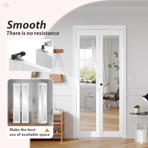 FREDBECK Bifold Doors for 36x80 Opening (Double 18x80),Interior Folding Barn Doors with Mirror and Concealed Hardware Kit Included,PVC Surface, White,for Closet - Image 3