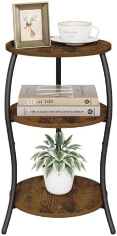 YINMIT 3 Tier Wooden Small Round Side Table with Adjustable Feet by YINMIT