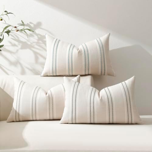 Hckot Stripe Throw Pillow Covers 18x18 Set of 2 Teal Blue Pillow Covers - Image 2