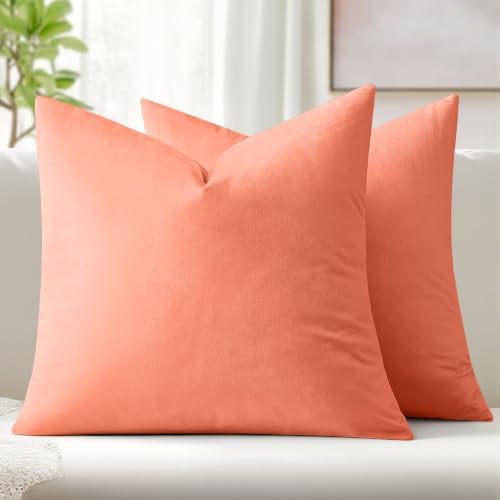 MIULEE Velvet Throw Pillow Covers 18x18 Inch Pack of 2 Coral Red by MIULEE