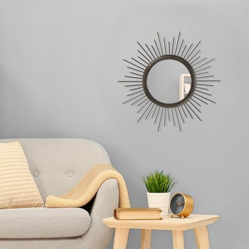 Large Spoked Sunburst Wall Mirror Boho Home Decor Round Wall Art Mirror Modern Metal Mirrors for Wall Living Room Vanity Bathroom Bedroom Hallway Balcony Entryway 16" - Image 3