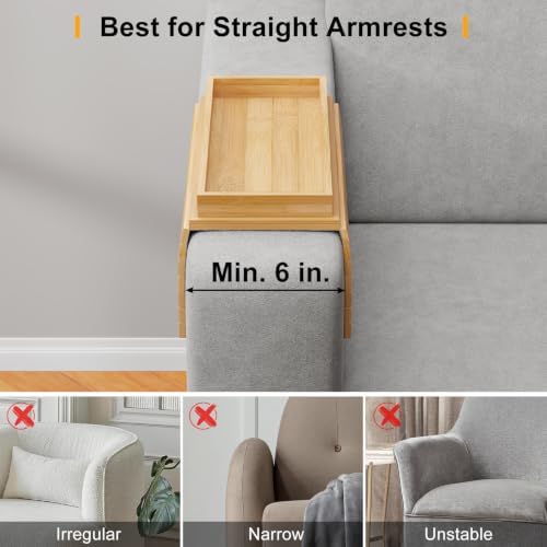 Bestjing 2 in 1 Bamboo Sofa Armrest Tray Table for Couch - Image 4